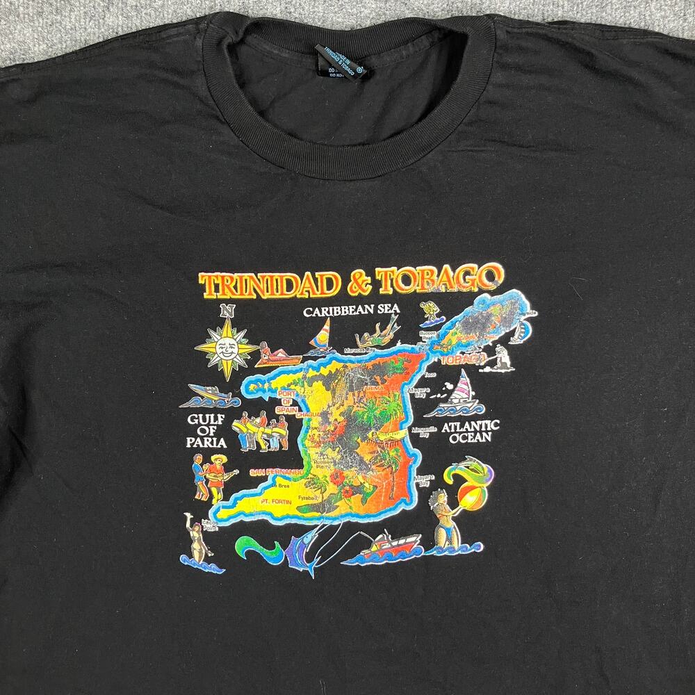 York T-Shirt Mens 2XL‎ Black Trinidad & Tobago Map Graphic Tourist Vintage